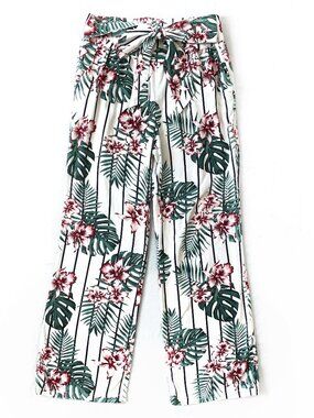 Guess 100% Viscose Floral Wide Leg Pants Tie Waist Tropical Print Size M Resort